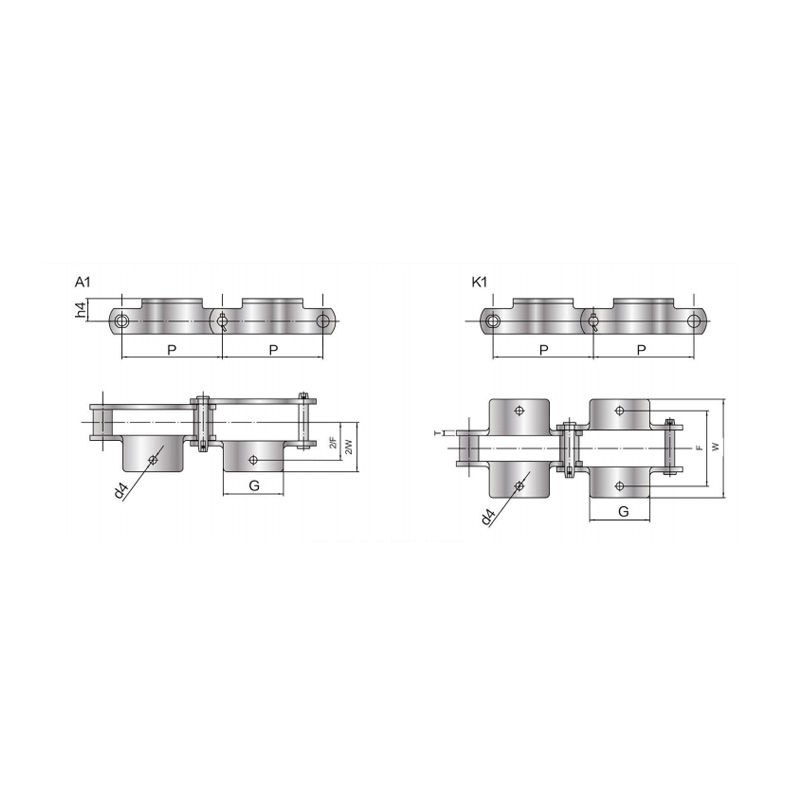 Rantai bushing konveyor dengan attachment